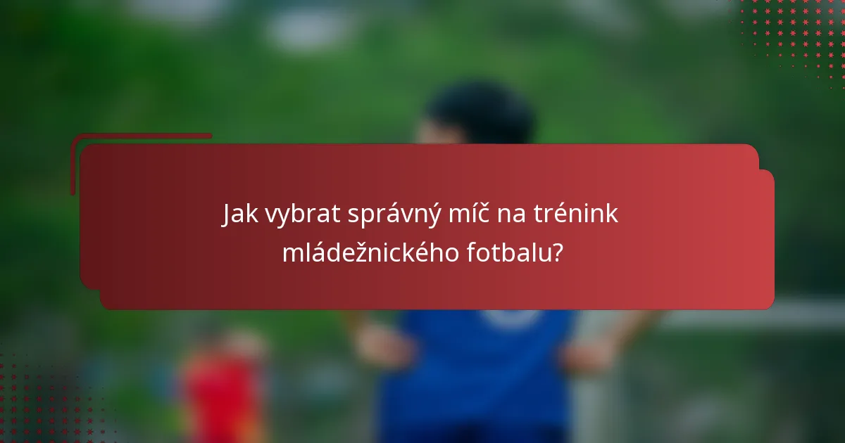 Jak vybrat správný míč na trénink mládežnického fotbalu?